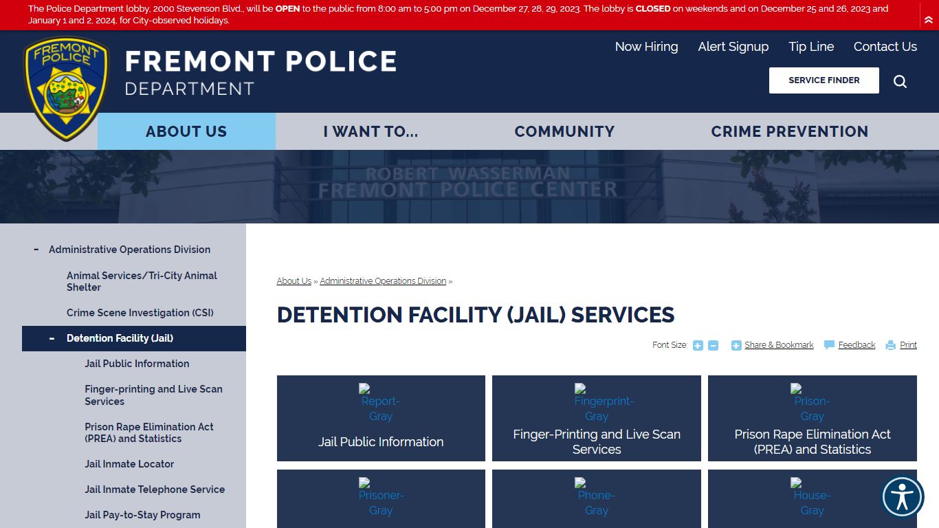 Detention Facility (Jail) Services - Fremont Police